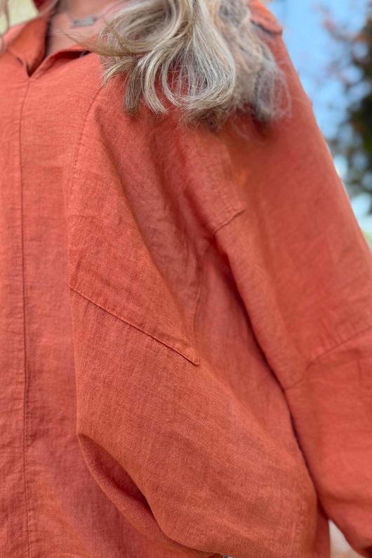 Sandbar Linen Blend Pop Over Shirt Rust